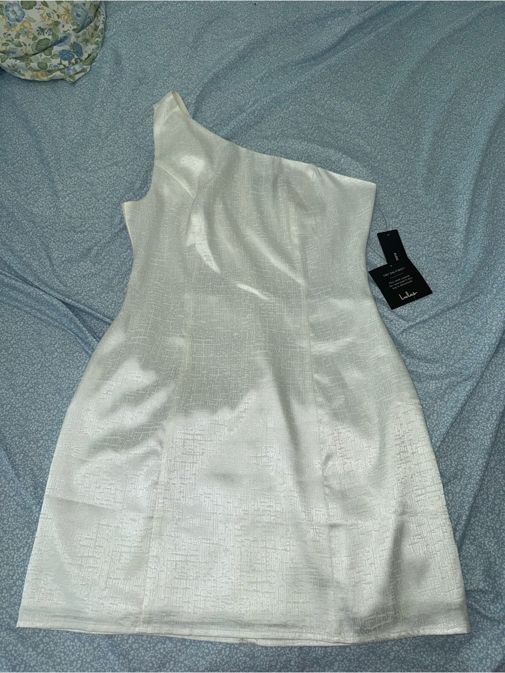 Lulu's Ivory One-Shoulder Textured Mini Dress